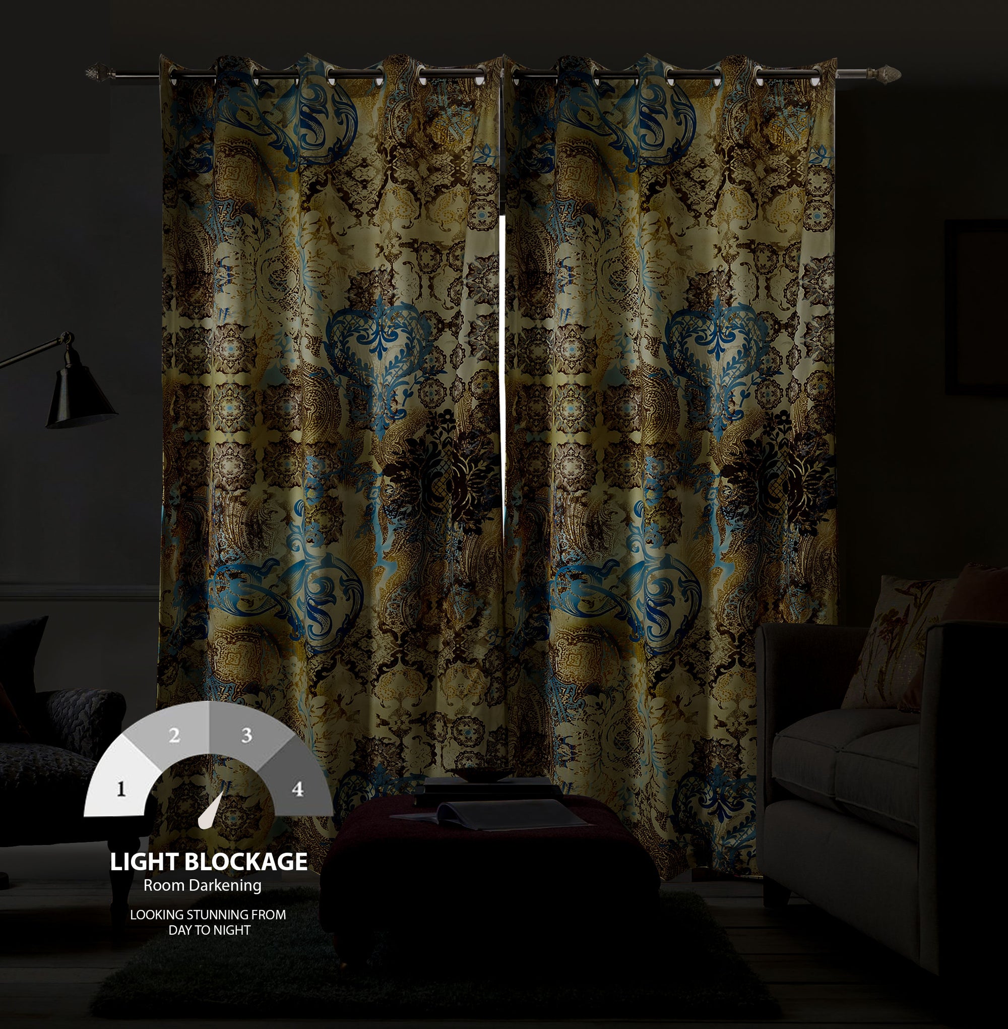 Printed Luxury Design& Styles Ready Made eyelet Velvet Curtain