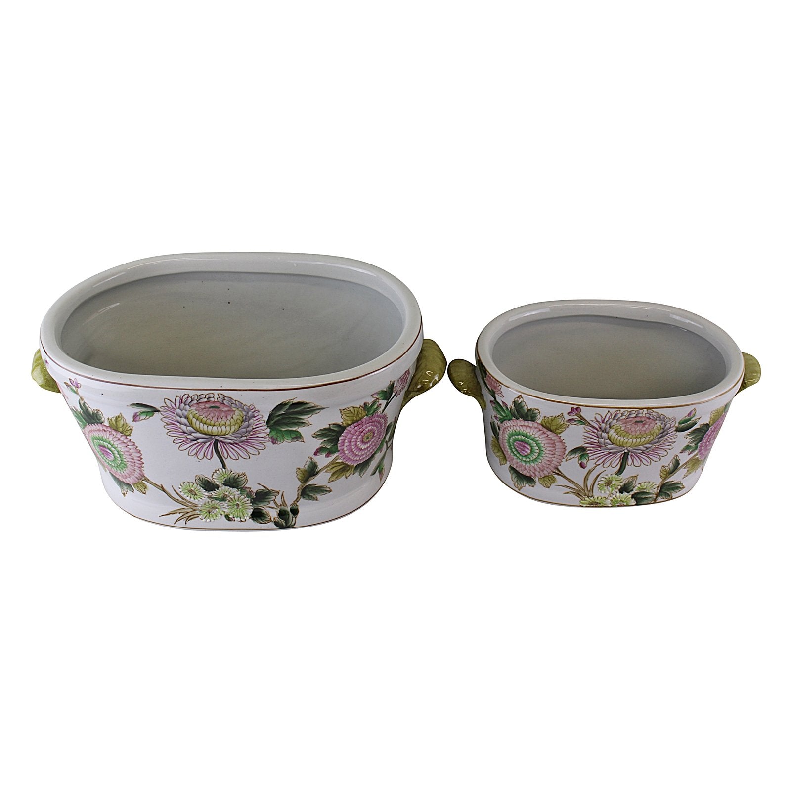 Set of 2 Ceramic Footbath Planters, Floral Design