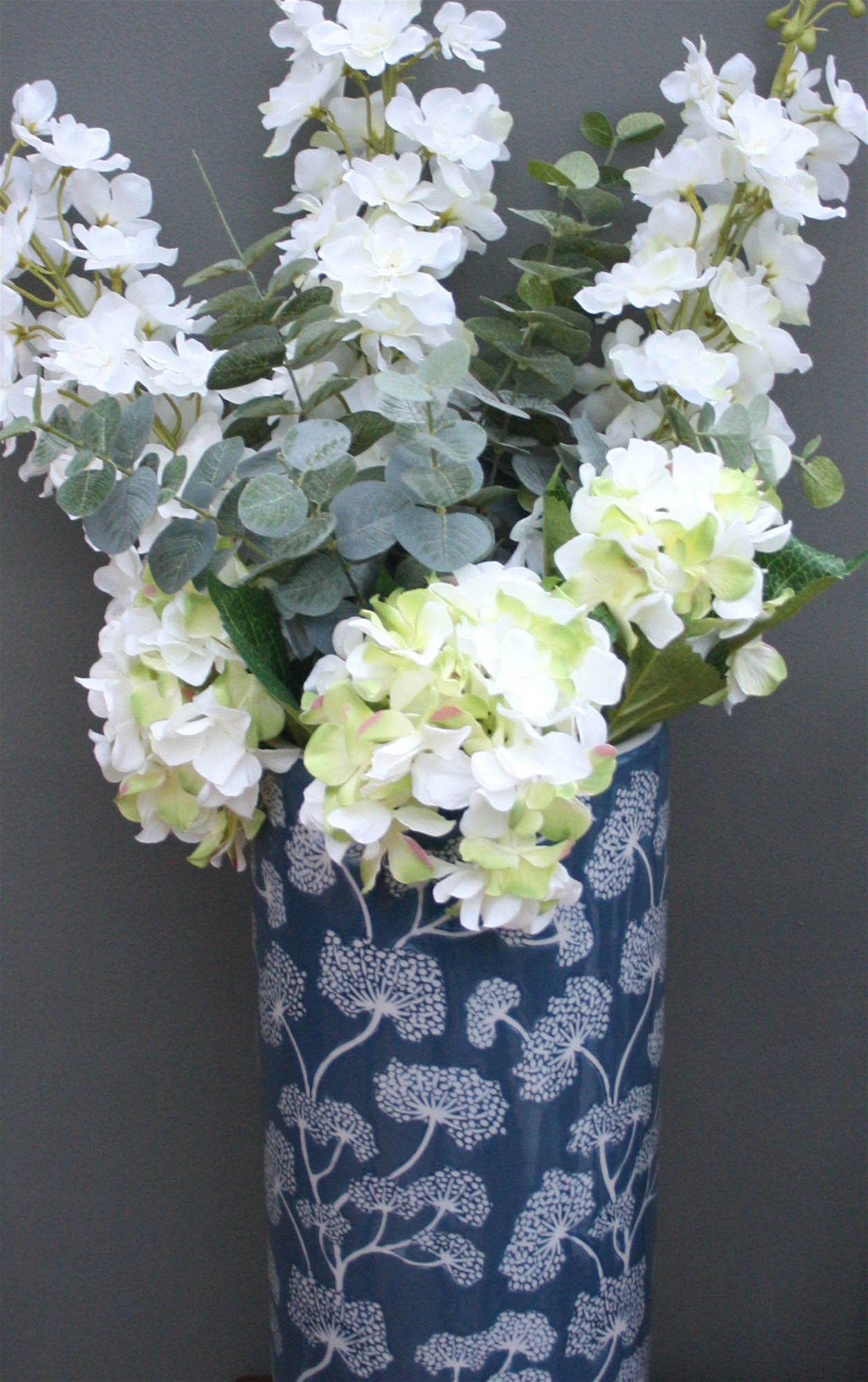 Ceramic Embossed Umbrella Stand, Blue/White Floral Design