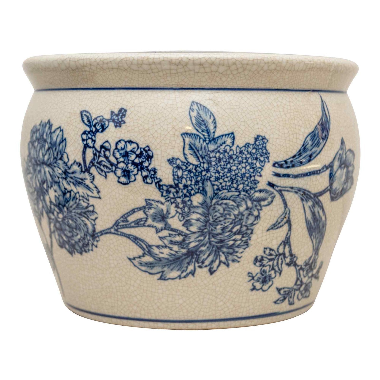 Oia Blue & White Floral Crackle Glazed Ceramic Planter