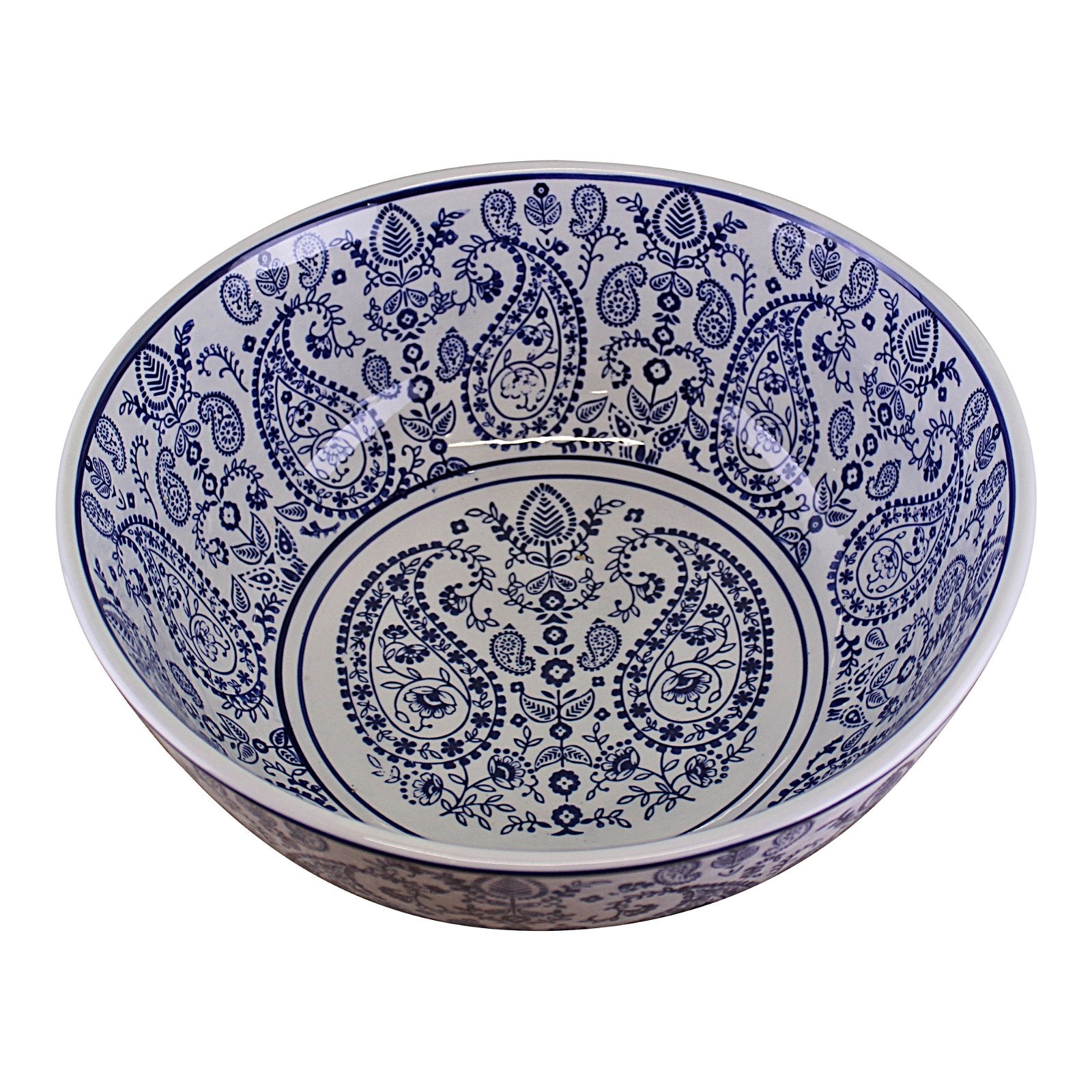 Large Ceramic Bowl, Vintage Blue & White Paisley Design