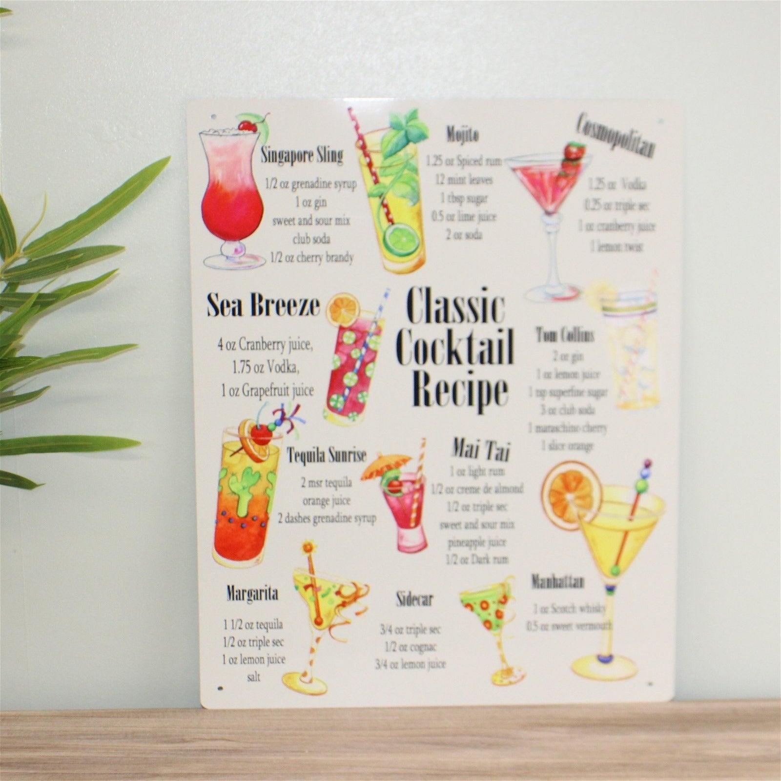 Vintage Metal Sign - Classic Cocktail Recipes