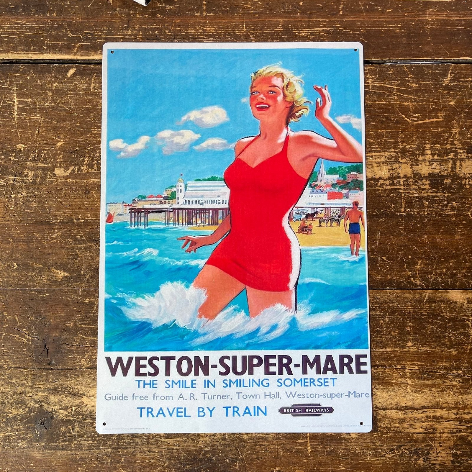 Vintage Metal Sign - British Railways Retro Advertising, Weston-Super-Mare, Somerset