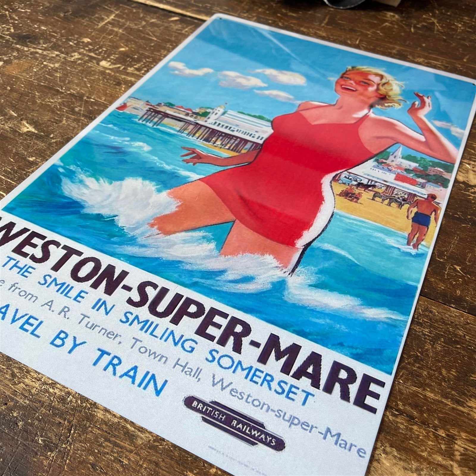 Vintage Metal Sign - British Railways Retro Advertising, Weston-Super-Mare, Somerset
