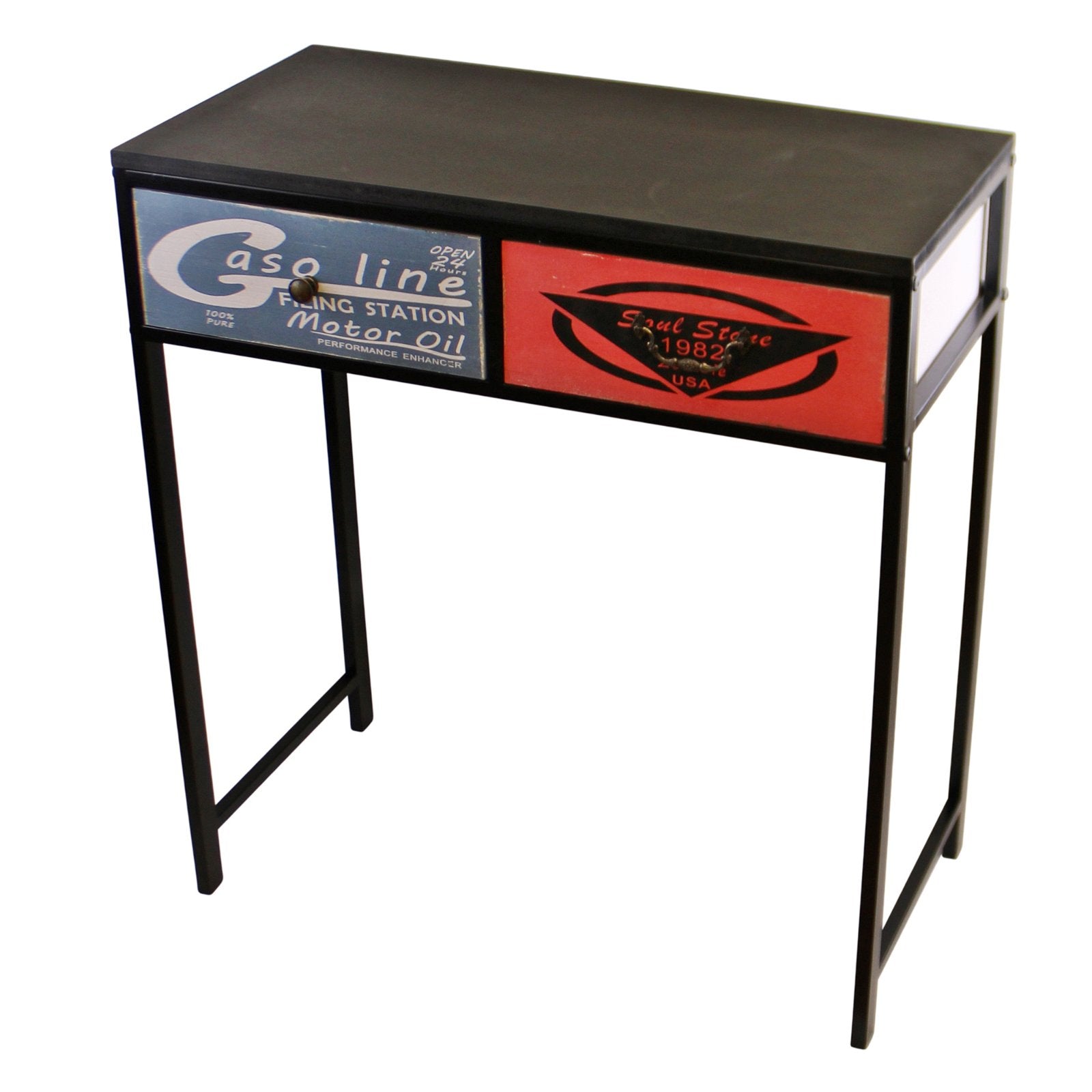 Black Console Table With 2 Drawers, Retro Design To Drawers