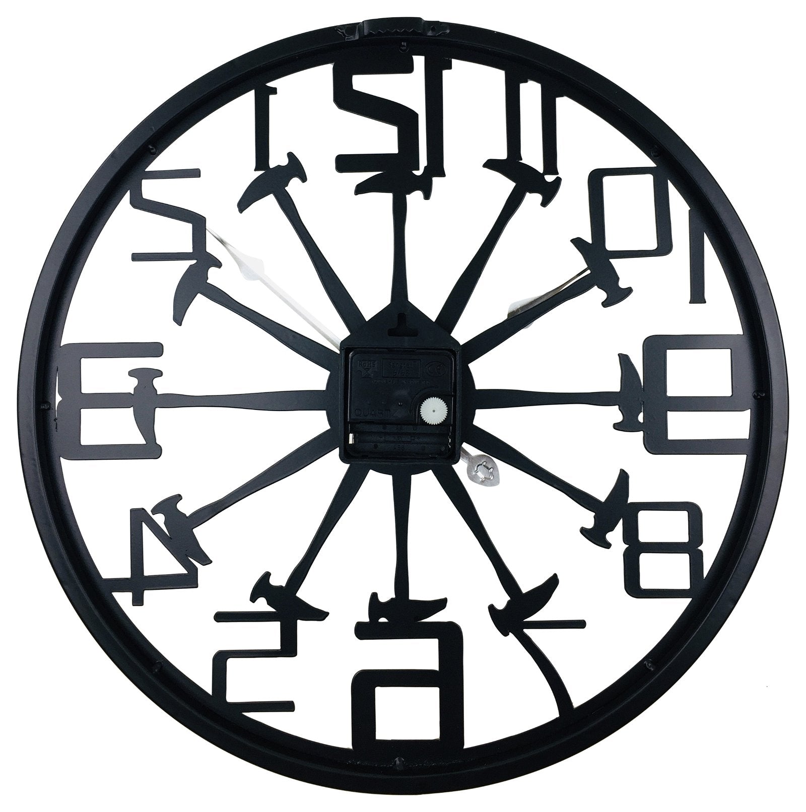 Black Metal Hammer Cut Out Wall Clock 40cm
