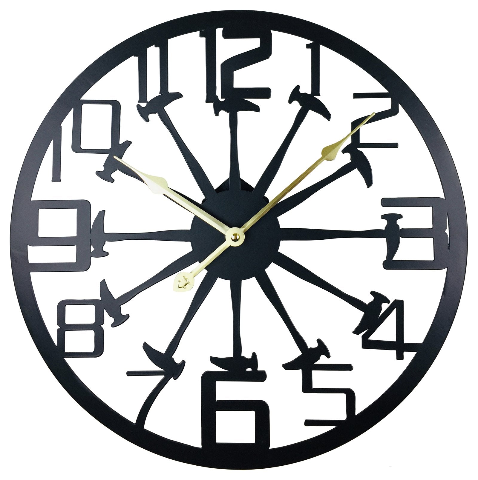 Black Metal Hammer Cut Out Wall Clock 40cm