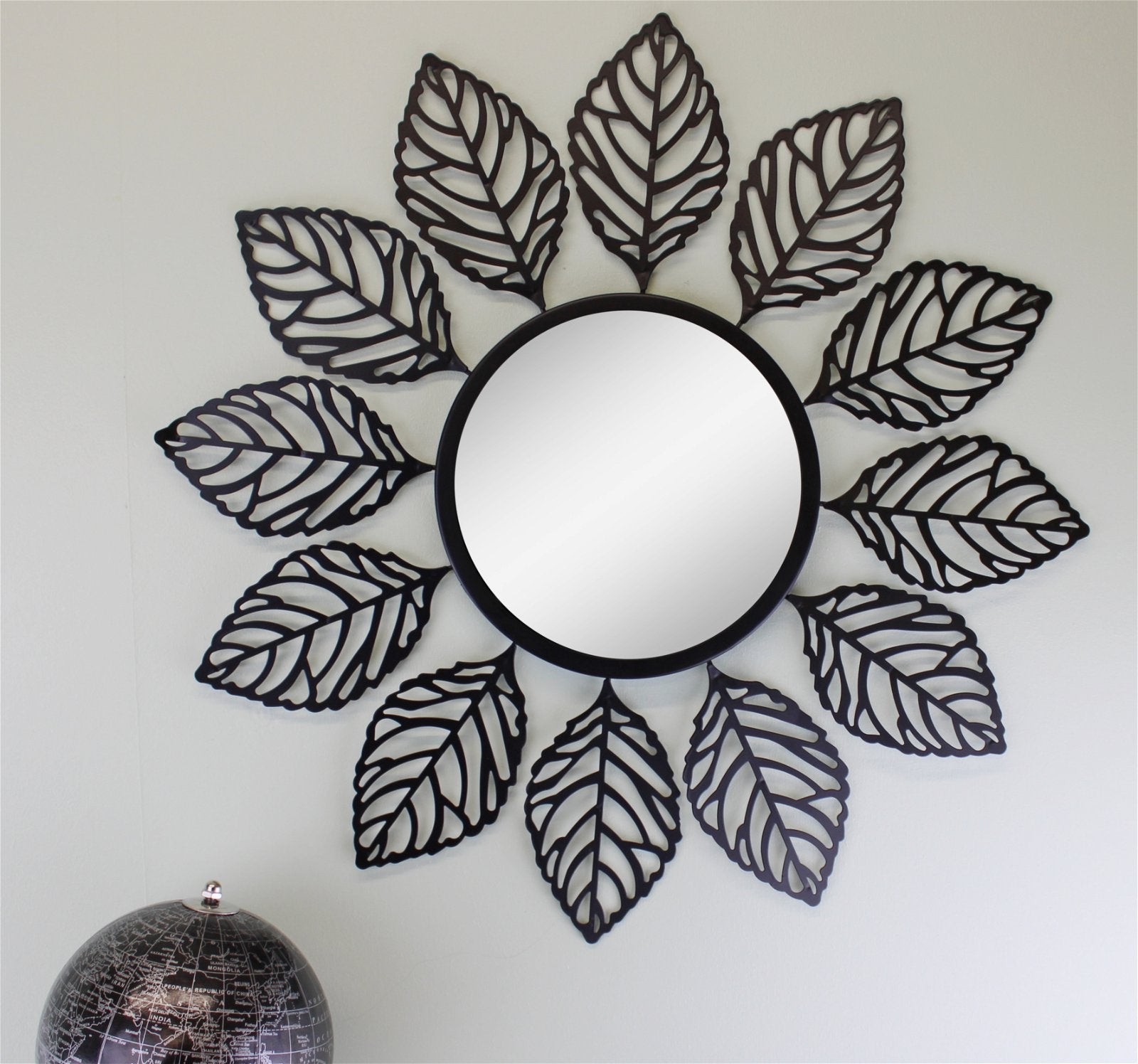 Black Metal Leaf Design Accent Mirror