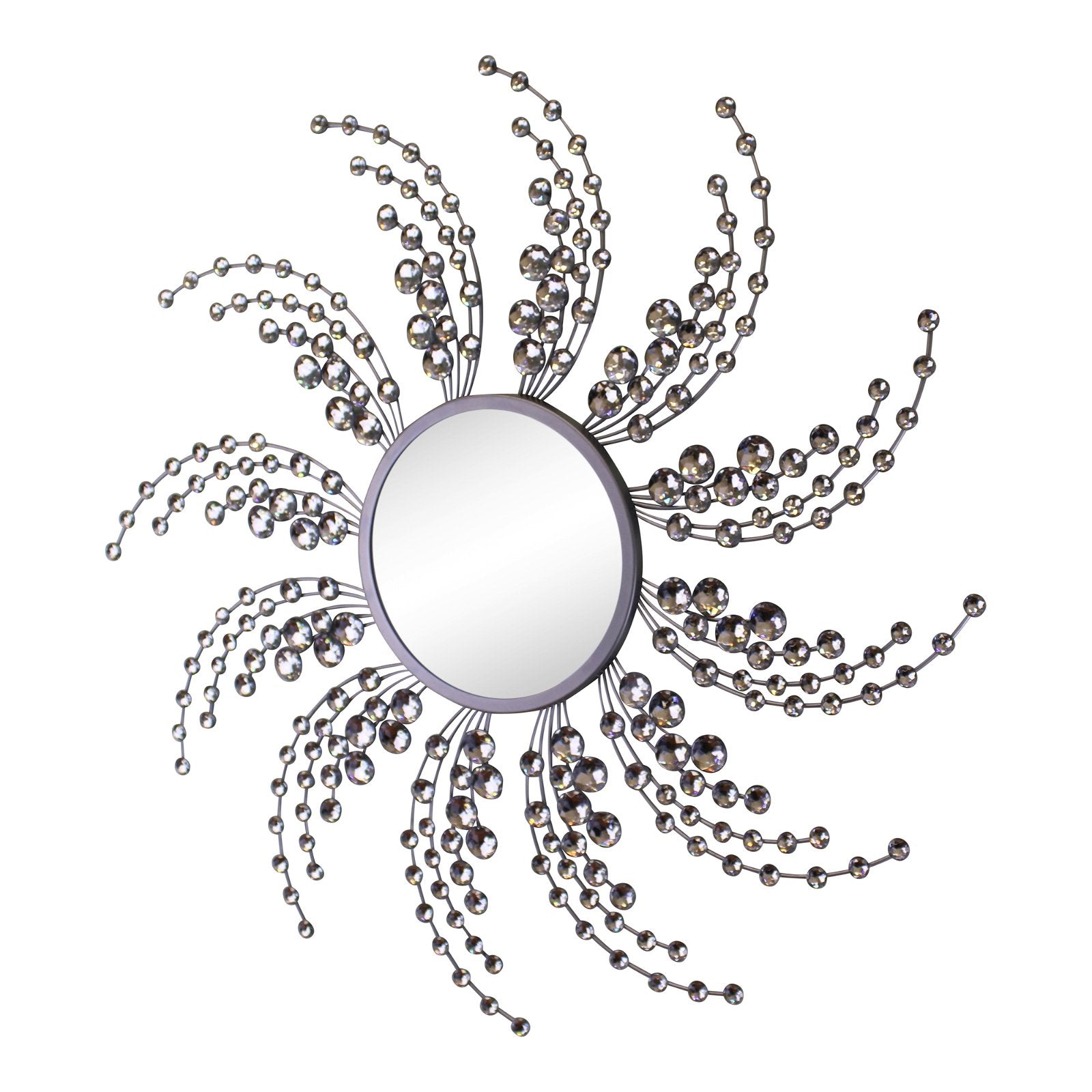 Silver Metal Jewelled Swirl Design Mirror