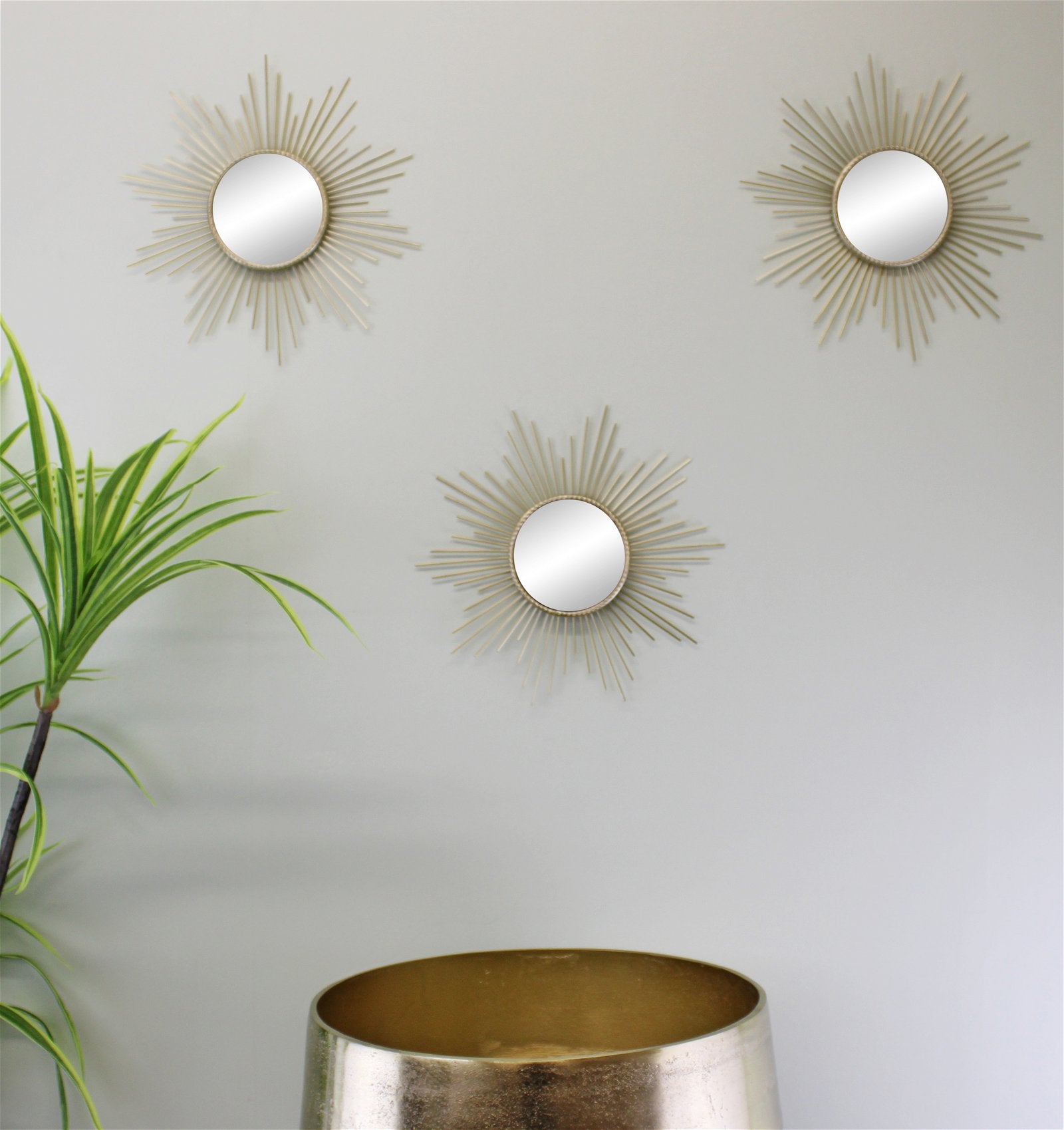 Set of 3 Gold Metal Sunburst Accent Mirrors