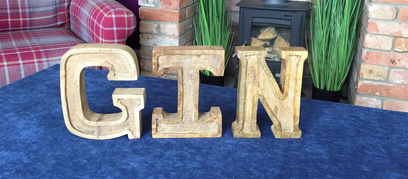 Hand Carved Wooden Embossed Letters Gin