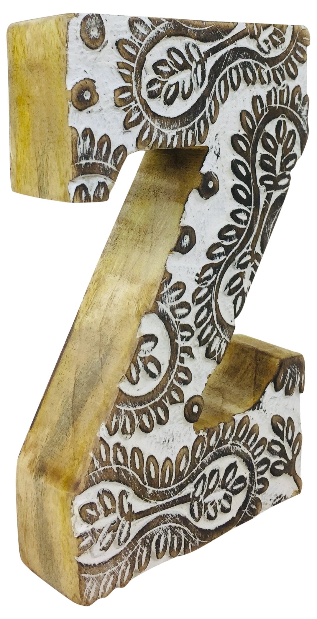 Hand Carved Wooden White Flower Letter Z