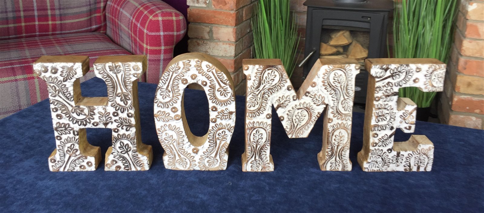 Hand Carved Wooden White Flower Letters Home