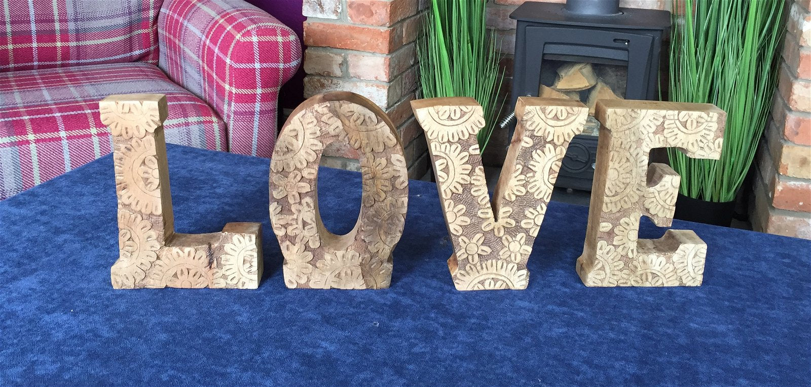 Hand Carved Wooden Flower Letters Love