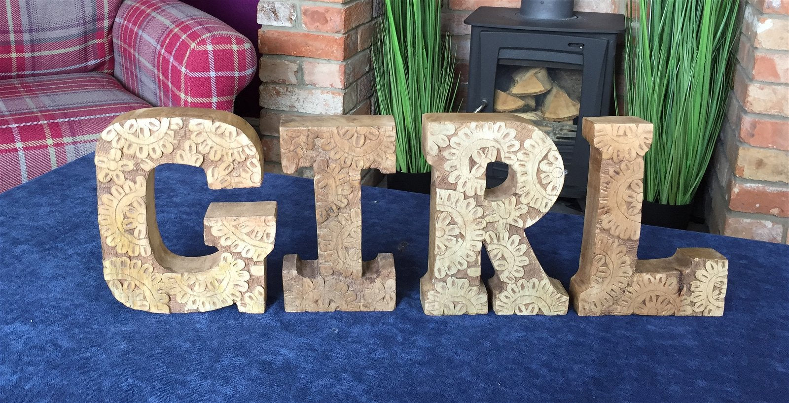 Hand Carved Wooden Flower Letters Girl