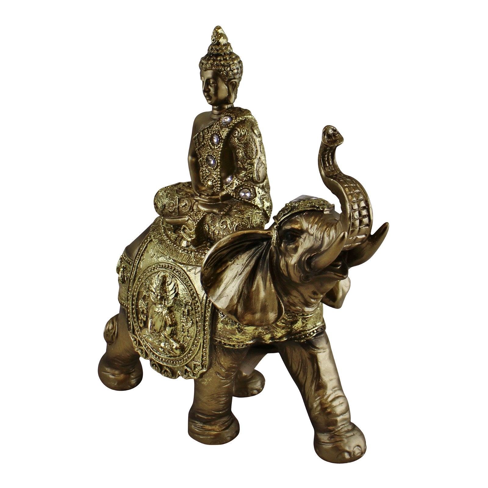 Large Jewelled Buddha On Elephant Ornament, 24cm