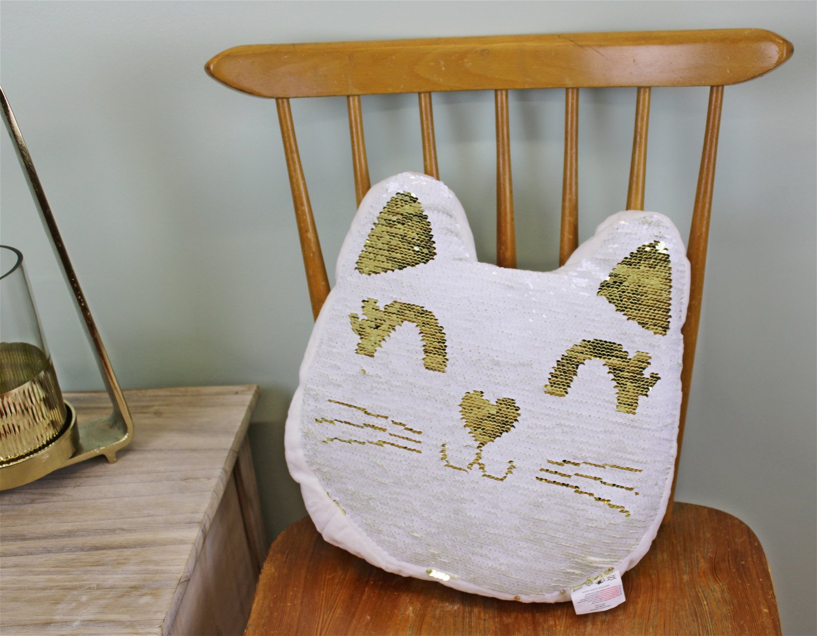 Sequin Cat Cushion, 30cm