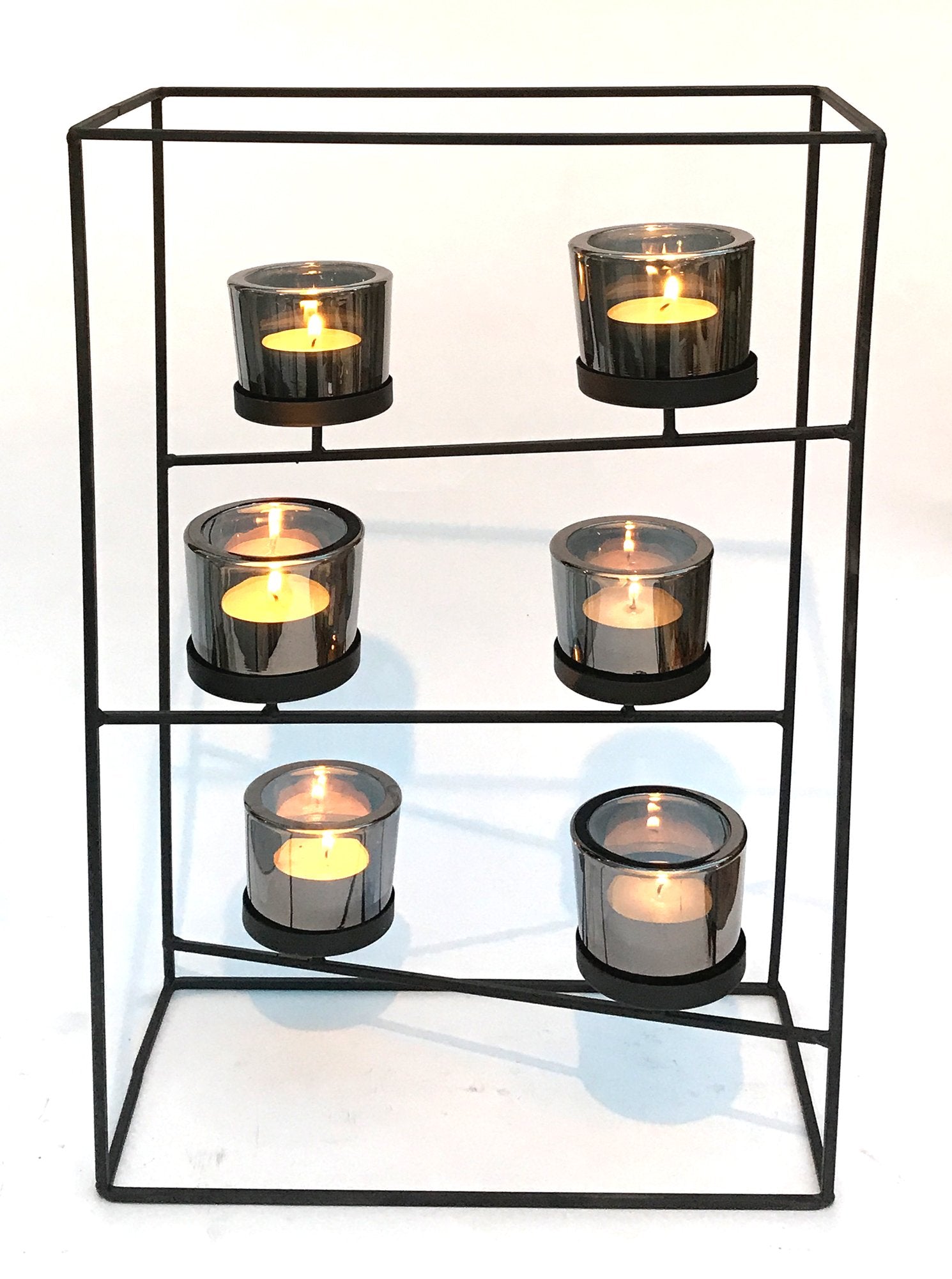 Black Wire Tiered Six Candle Holder With Glass Holders