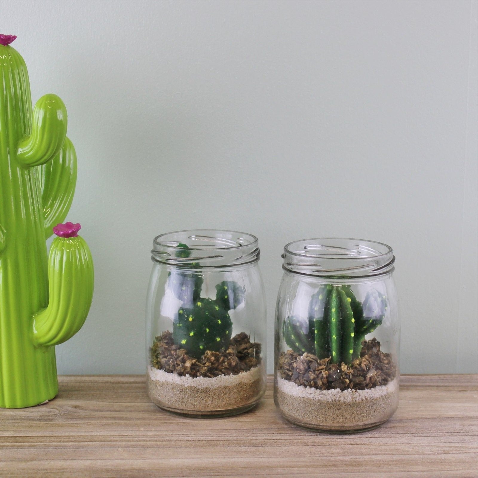 Set of 2 Cacti Tea Lights in Glass Jars