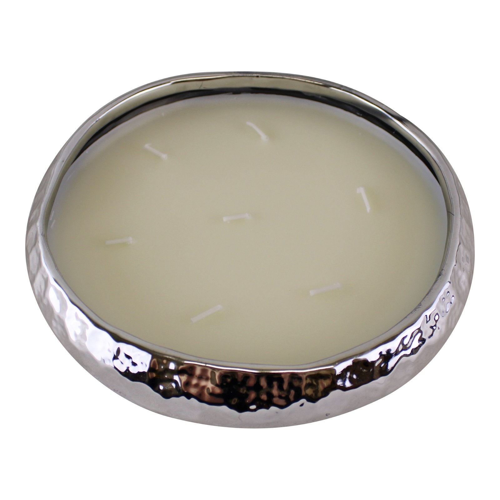 Silver Ceramic Bowl With 7 Wick Sandalwood Fragranced Candle