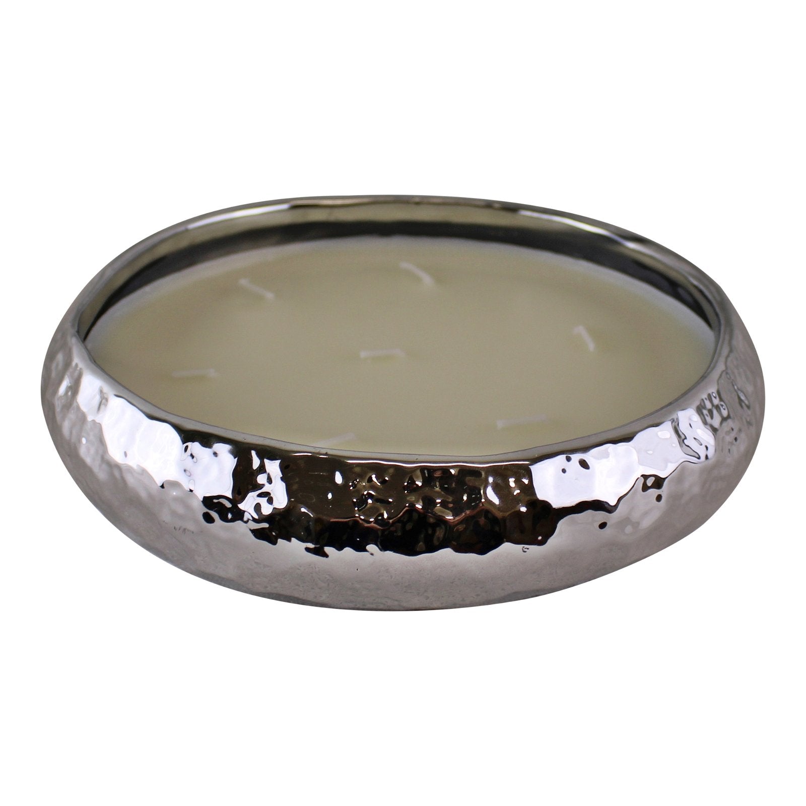 Silver Ceramic Bowl With 7 Wick Sandalwood Fragranced Candle