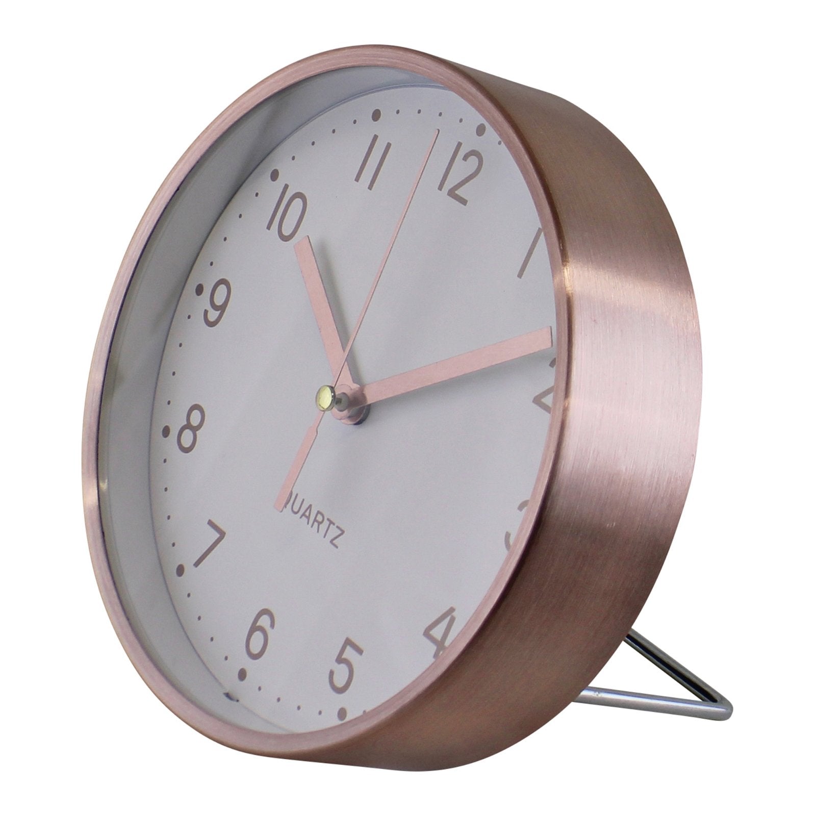 Rose Gold Metal Table Clock, 16cm diameter