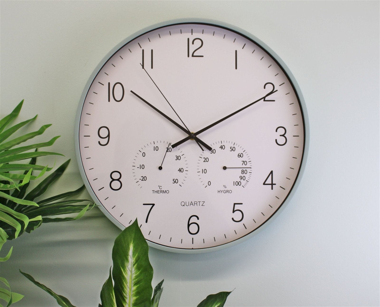 Large Green Wall Clock 40cm With Thermometer/Hygrometer