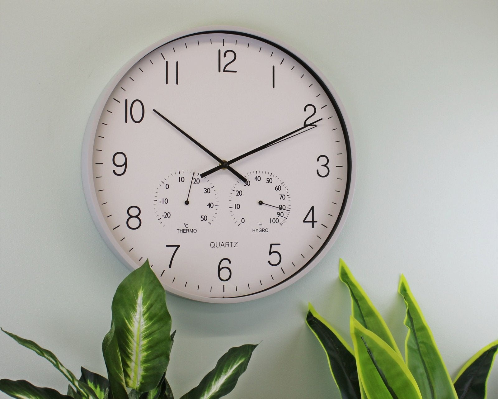 Large Grey Wall Clock 40cm With Thermometer/Hygrometer