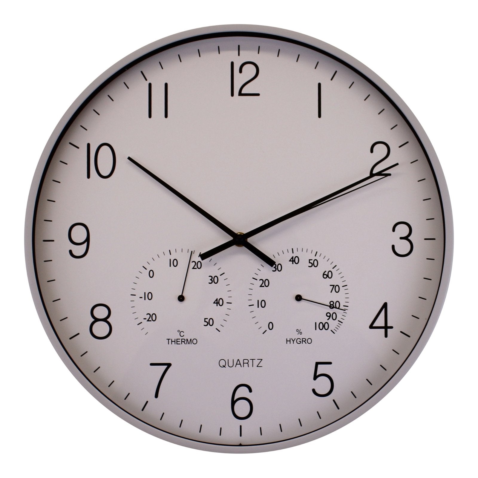 Large Grey Wall Clock 40cm With Thermometer/Hygrometer