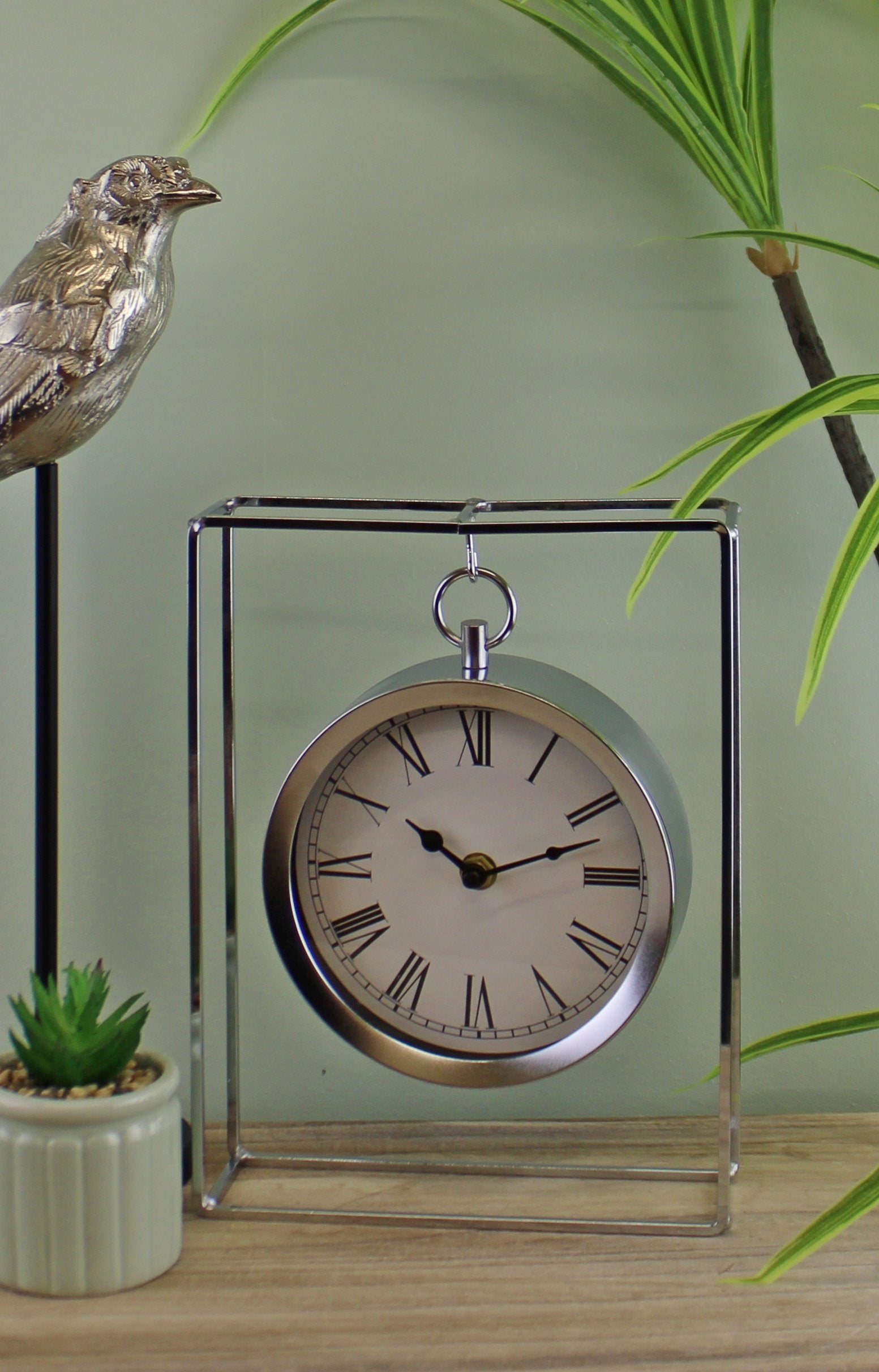 Silver Metal Freestanding Hanging Clock In Frame, 25cm