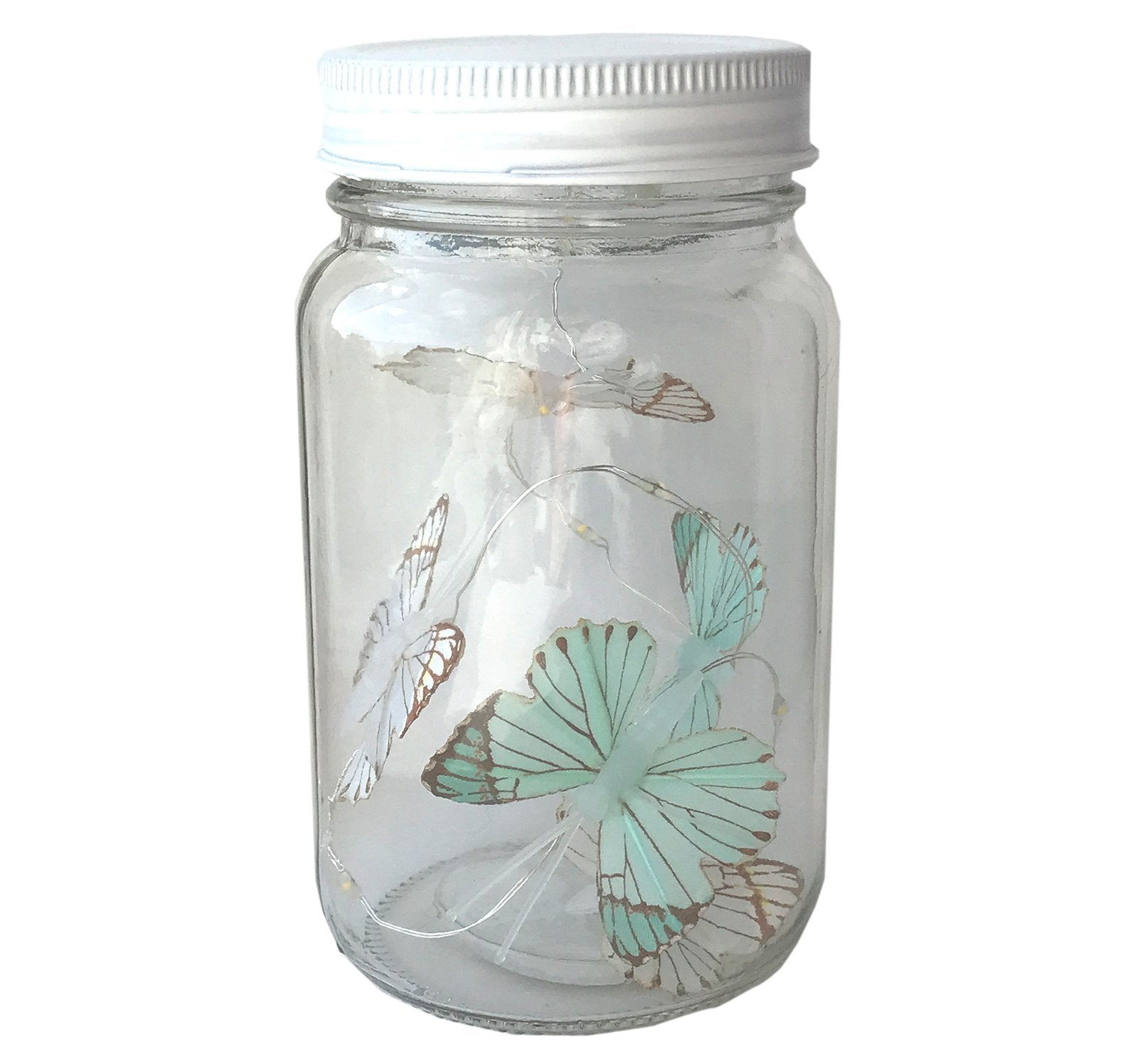 Butterfly Led Light Chain In Glass Jam Jar - Blue