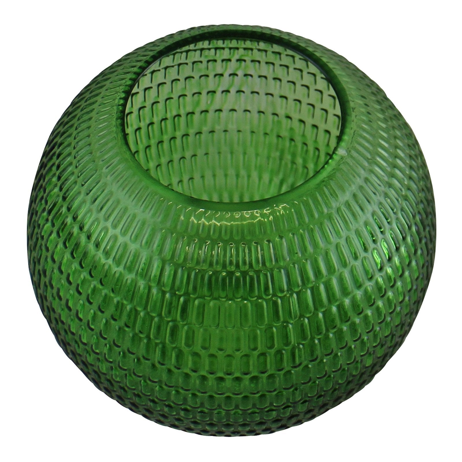 Embossed Glass Bowl Vase, Dark Green, 15cm