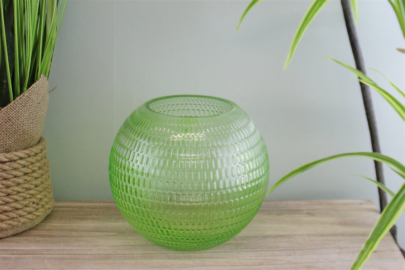 Embossed Glass Bowl Vase, Light Green, 15cm
