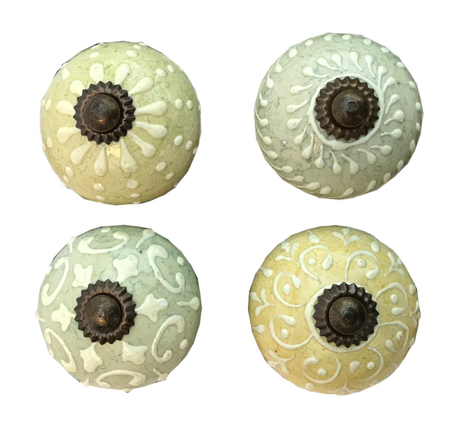 Set Of Four Pastel Green/ Blue Coloured Door Knobs