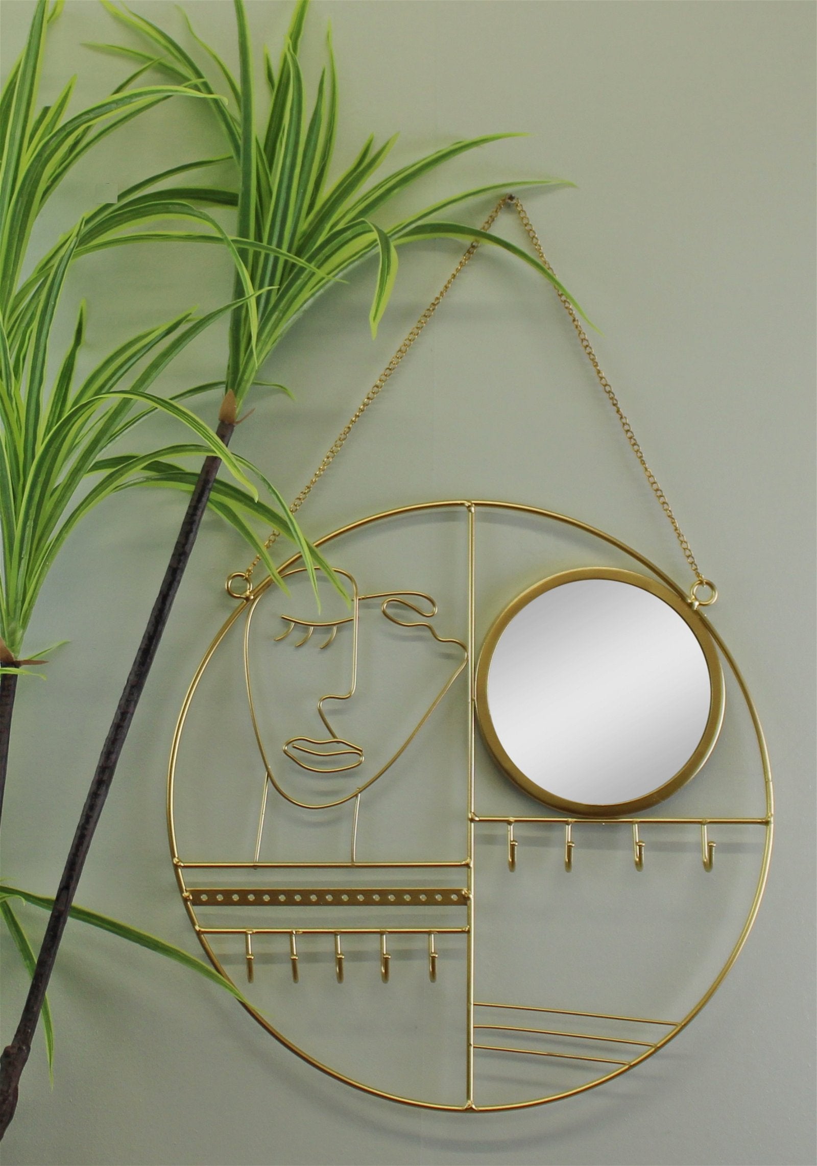 Gold Metal Jewellery Hanger With Mirror.