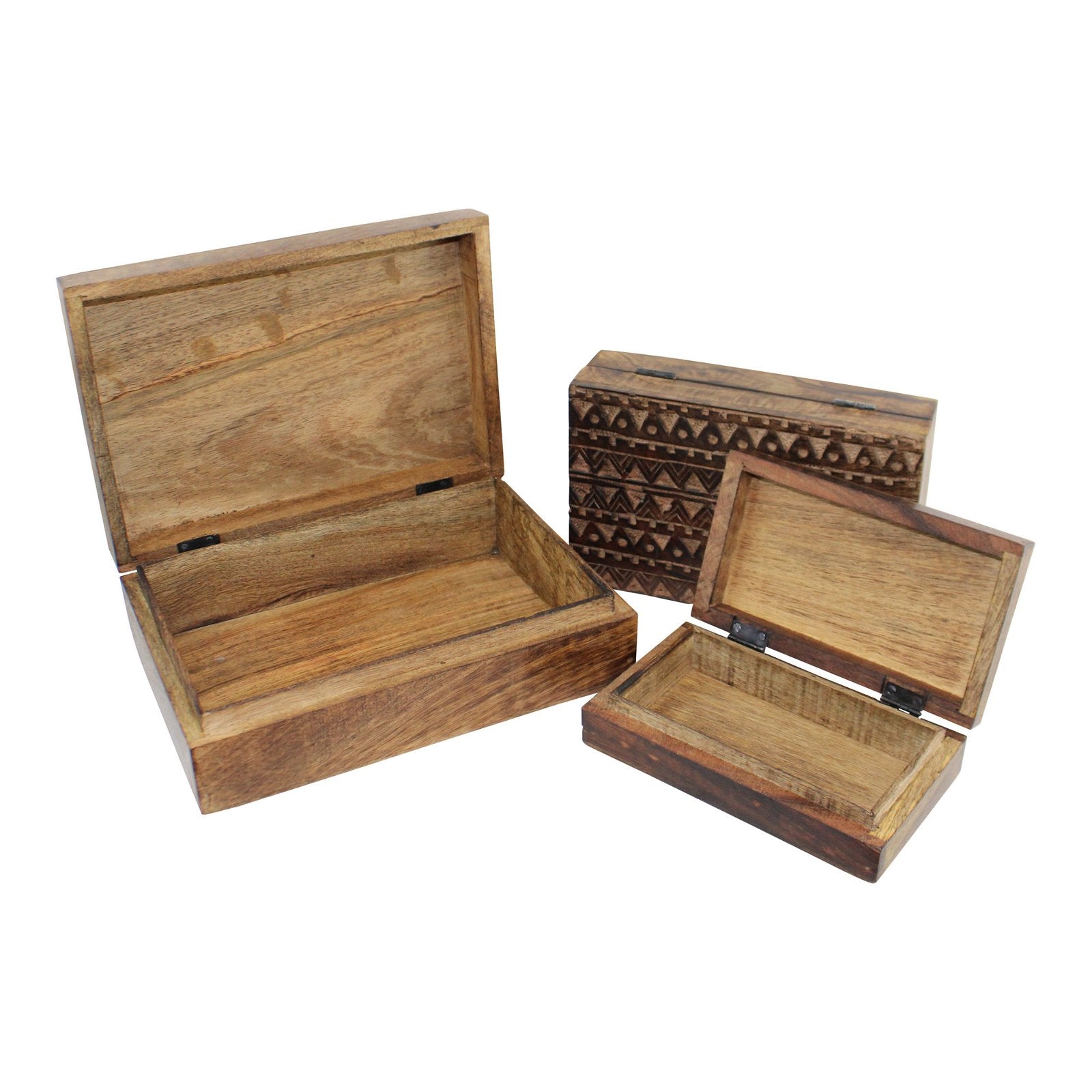 Set of 3 Hand Carved Kasbah Wooden Rectangular Boxes