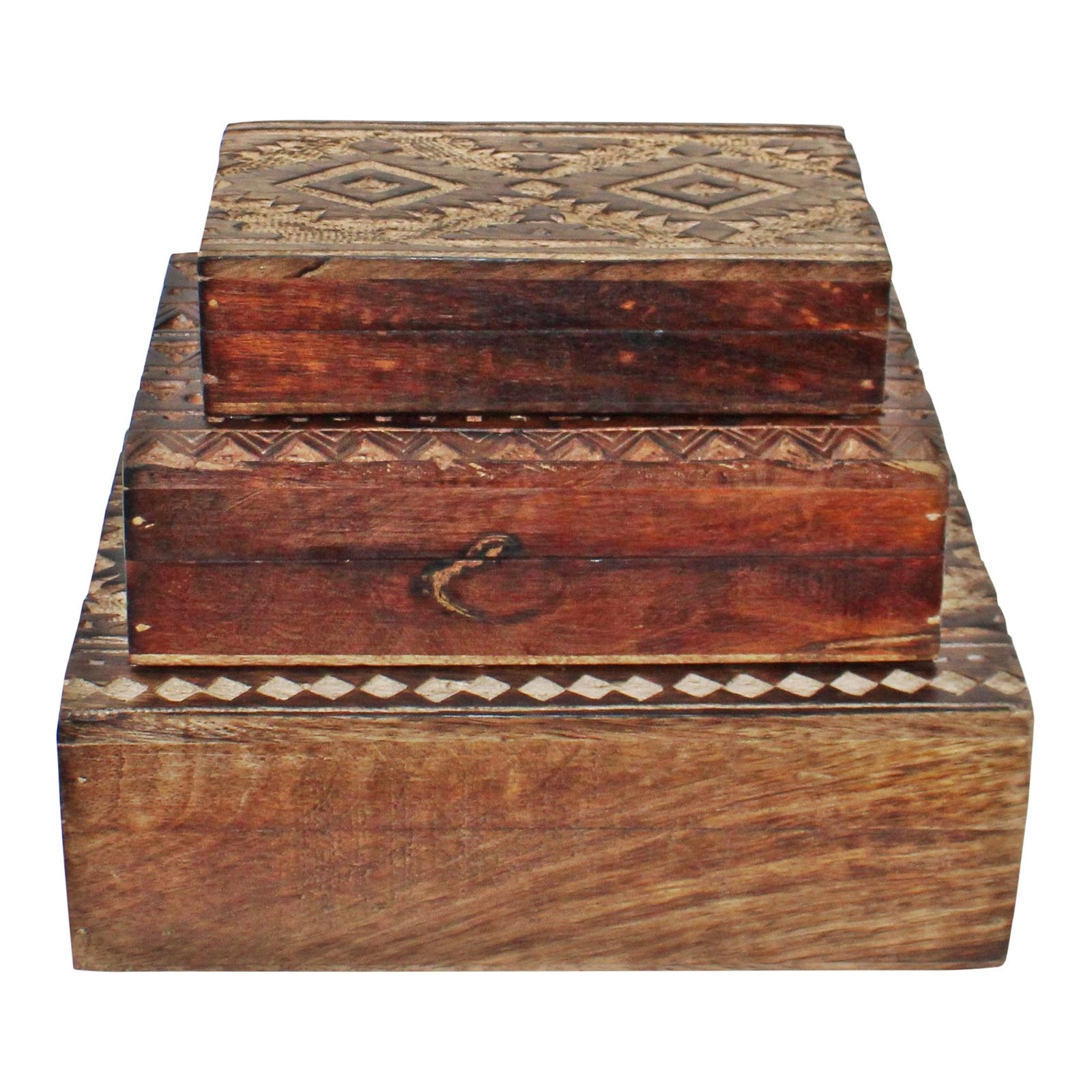 Set of 3 Hand Carved Kasbah Wooden Rectangular Boxes