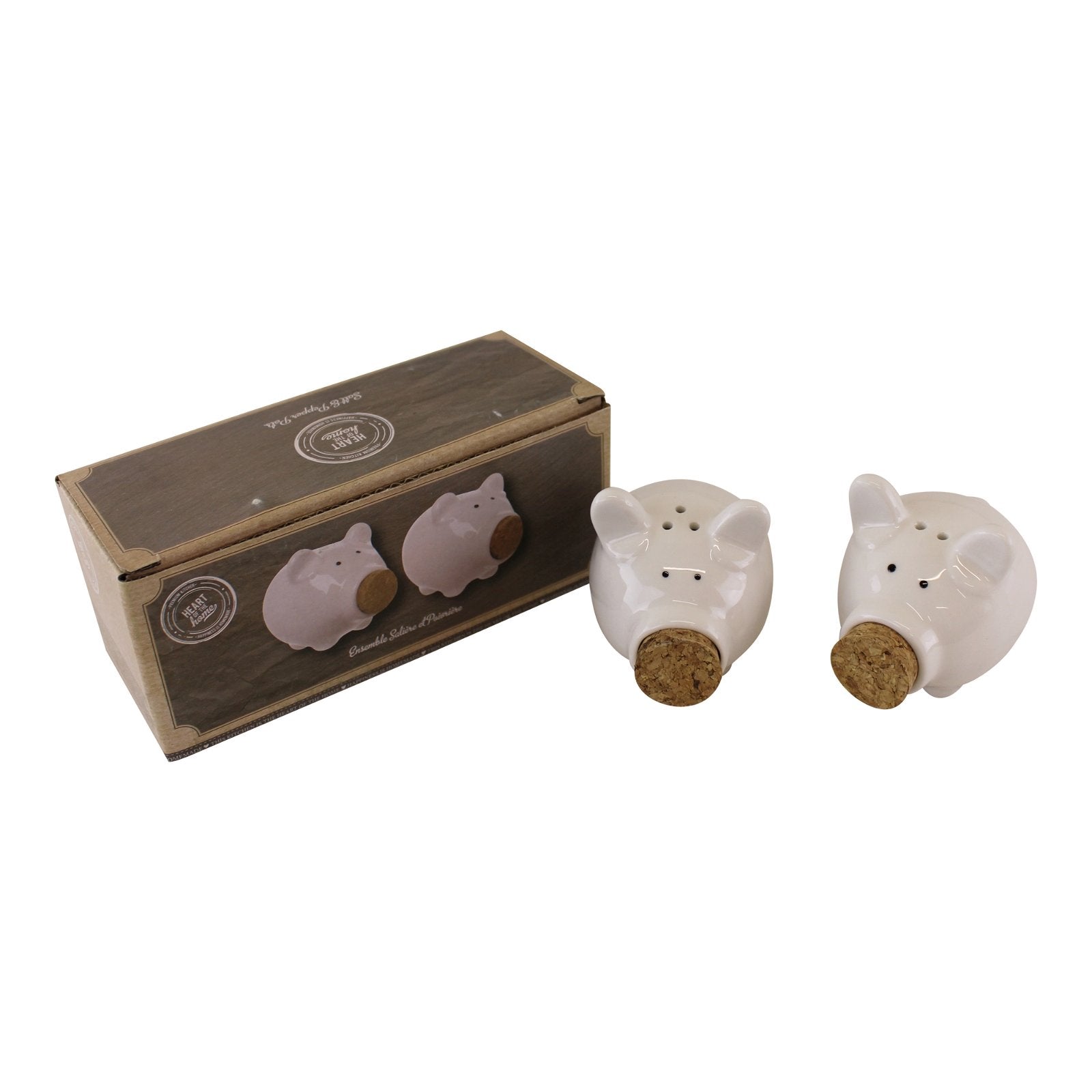 Salt & Pepper Condiment Set, Pigs with Cork Stoppers