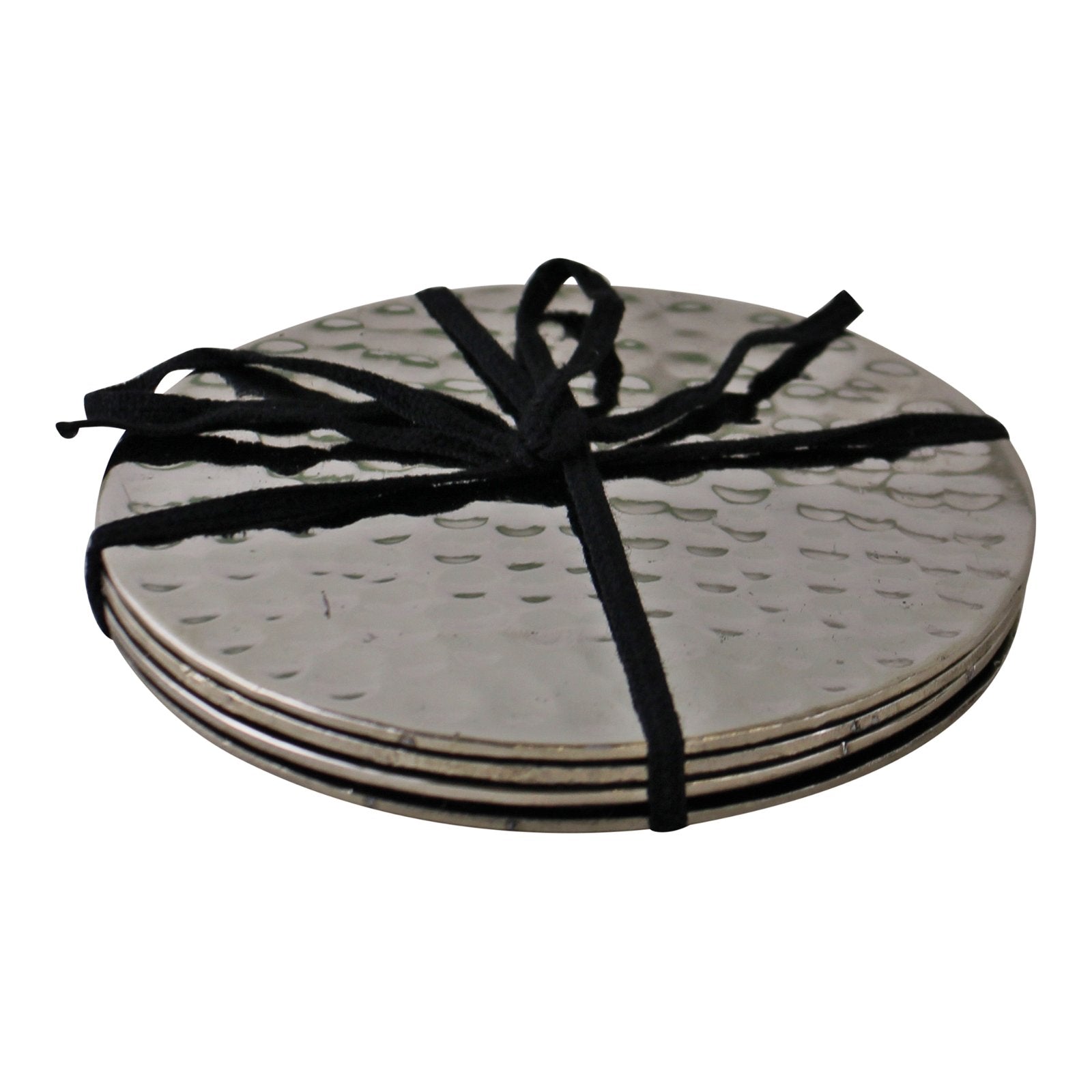 Set Of Four Hammered Silver Coloured Coasters