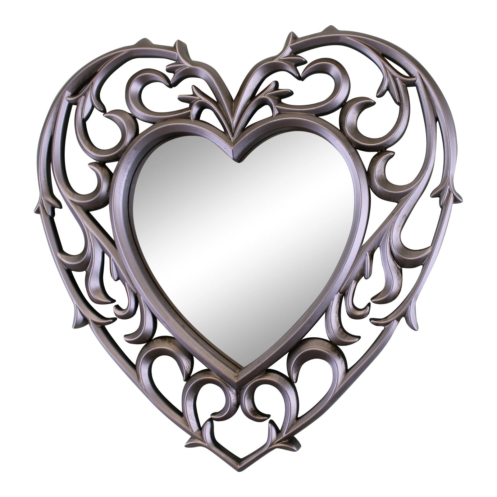 Set of 3 Decorative Silver Filigree Heart Shaped Wall Mounted Mirrors