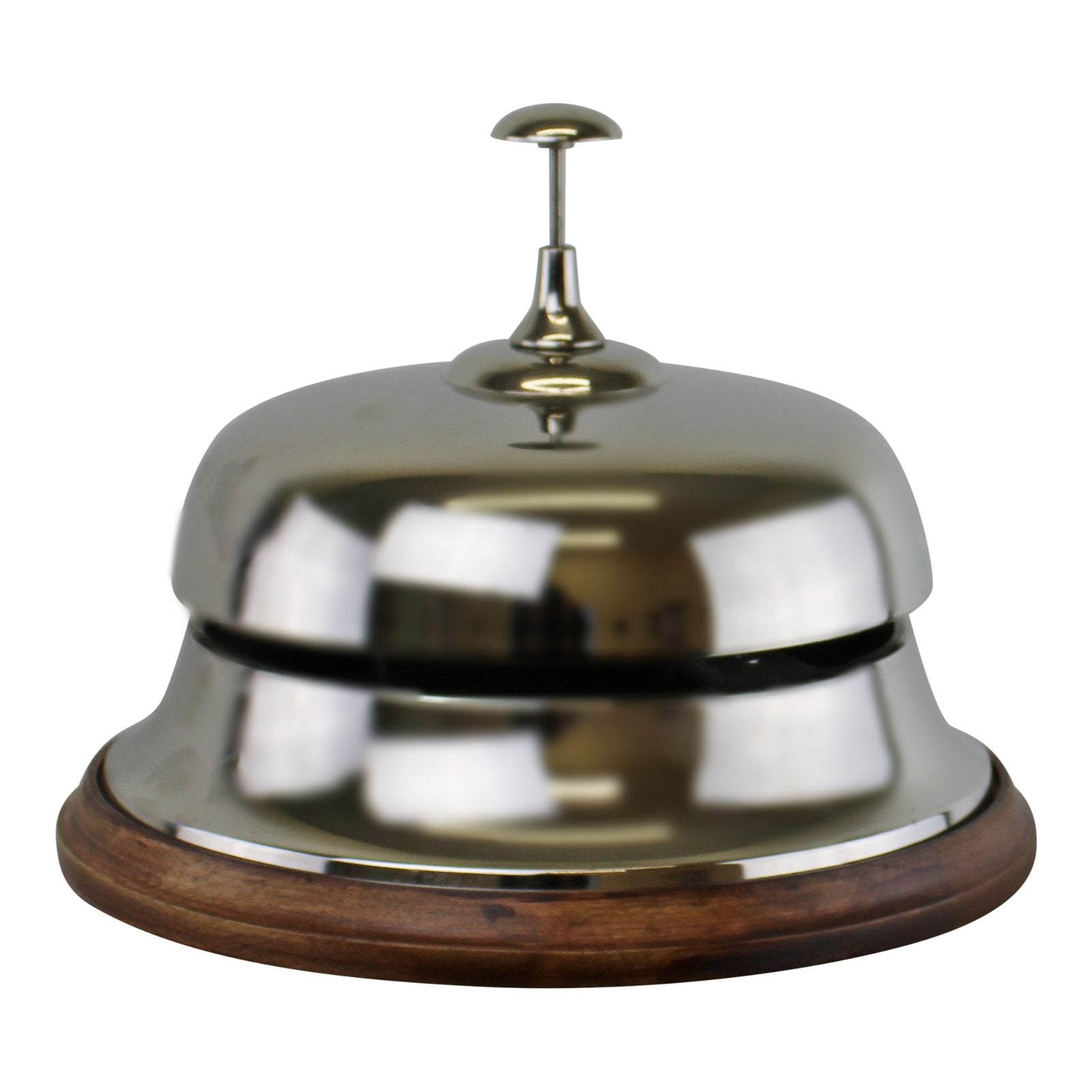 Large Silver Metal Bell With Wooden Base