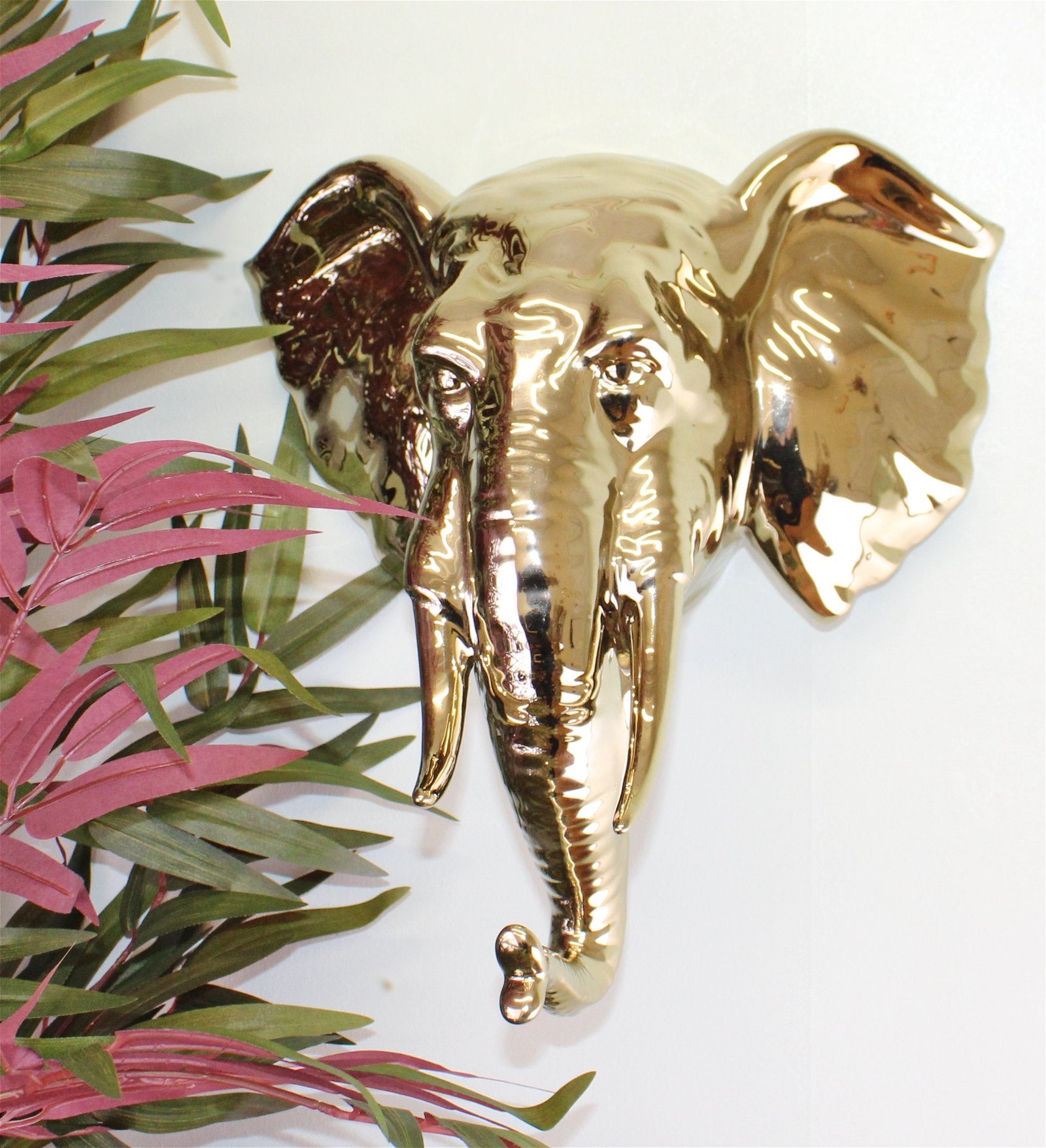 Gold Ceramic Elephant Head Wall Hanging Ornament