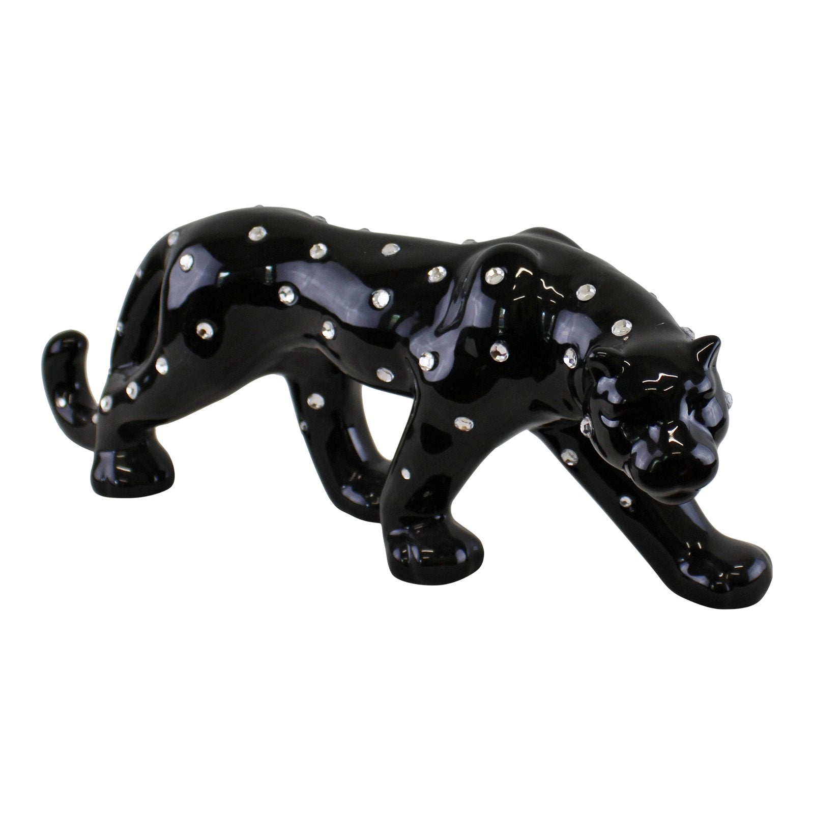 Black Ceramic Leopard With Jewels Ornament 44cm