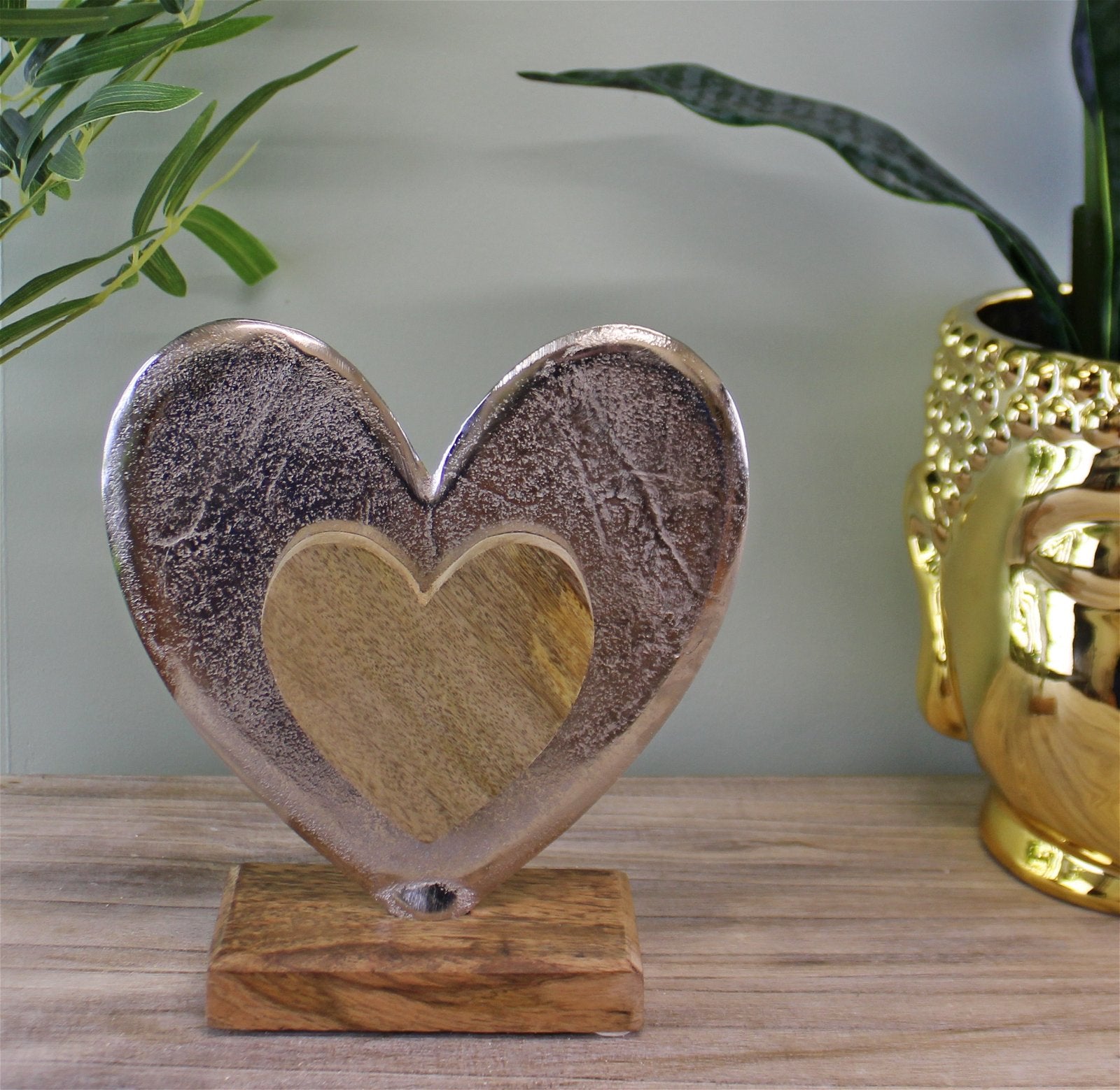 Large Metal and Wood Standing Heart Decoration