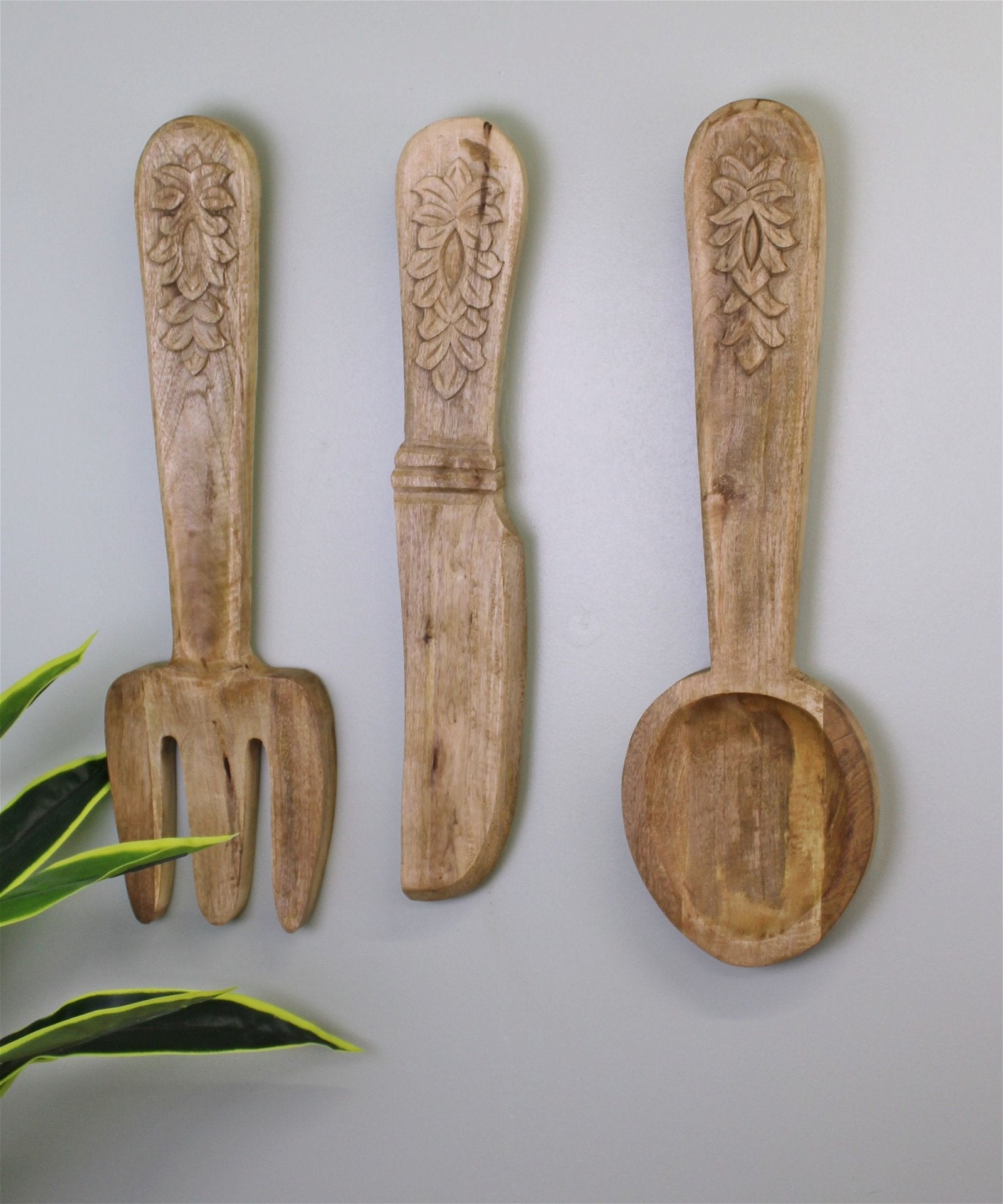 Large Wooden Wall Hanging Cutlery Set of 3