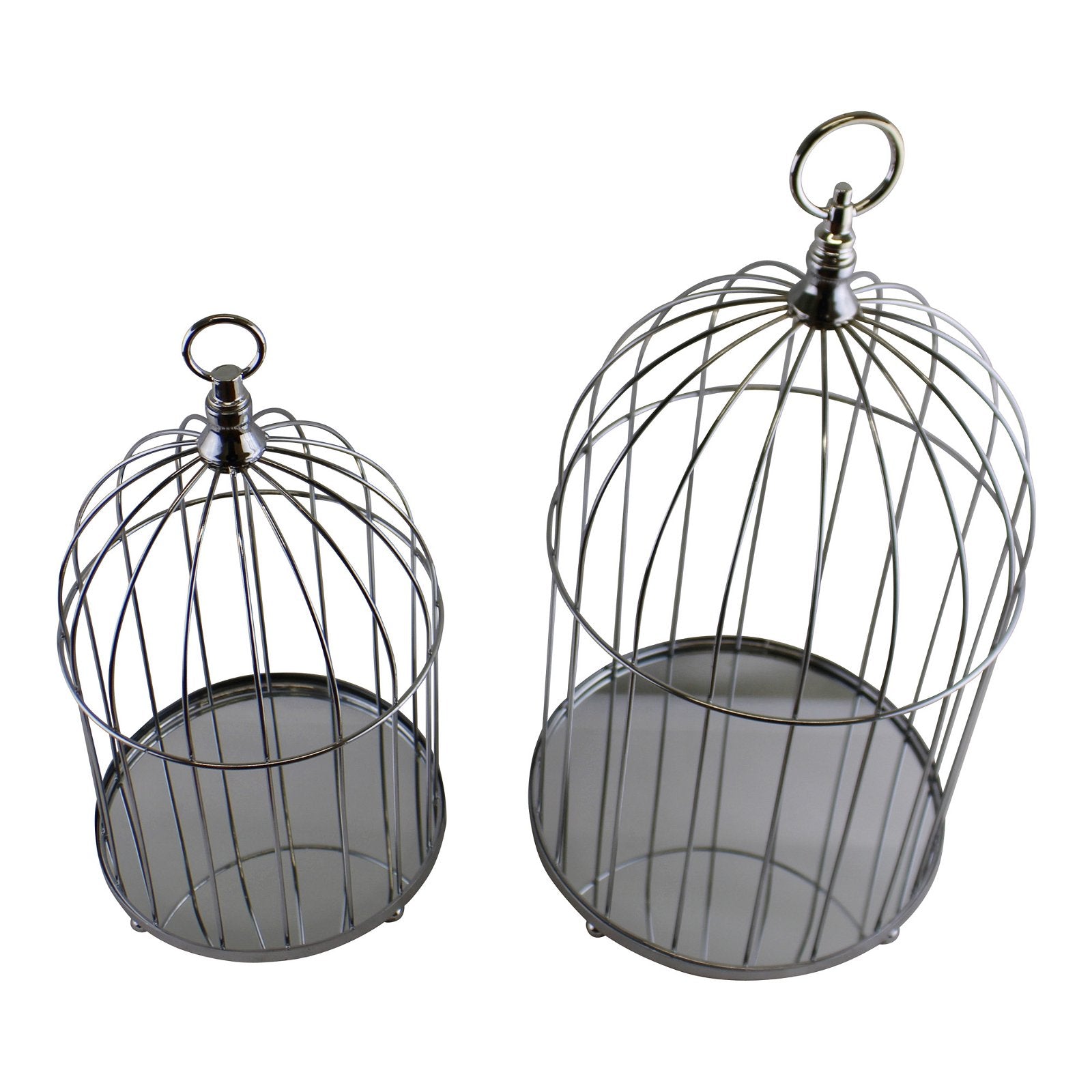 Set of 2 Mirrored Base Decorative Birdcages