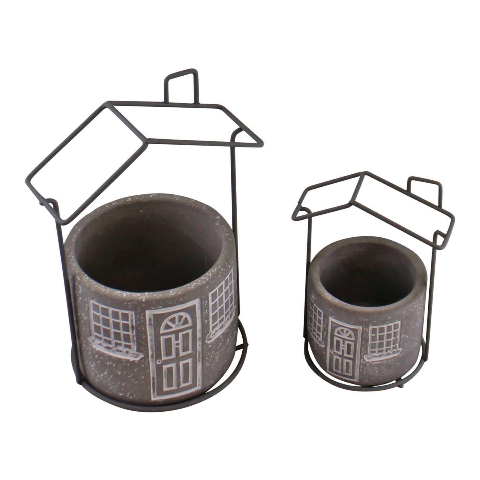 Set of 2 Cement House Planters, Round