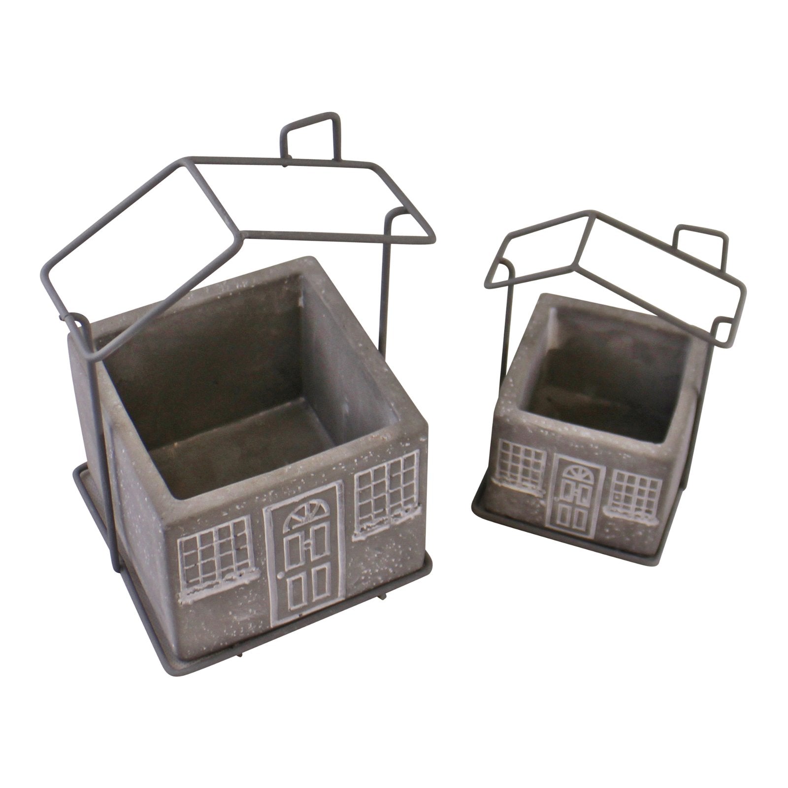 Set of 2 Cement House Planters, Square
