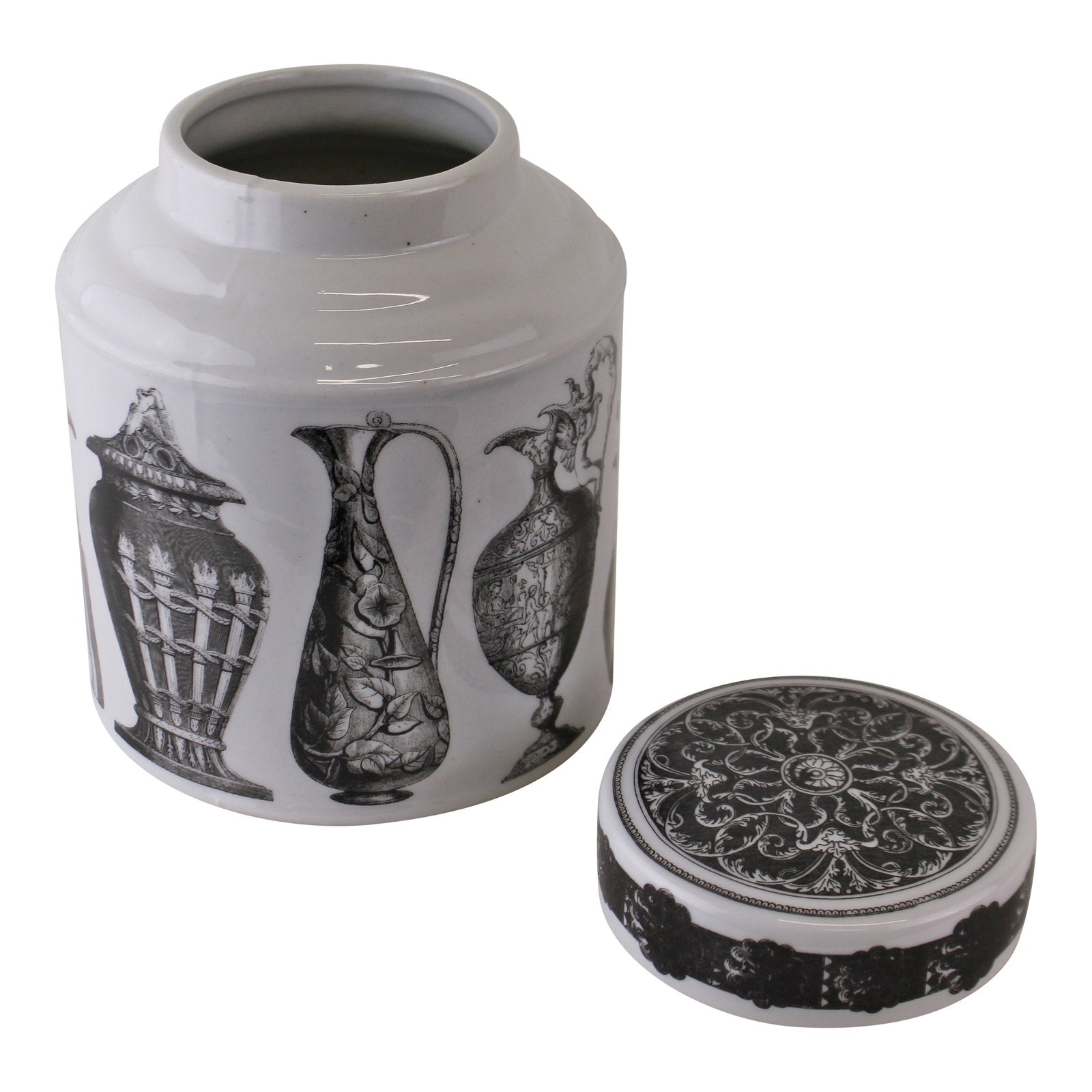 Large Round Grecian Style Porcelain Jar, Grecian Figures