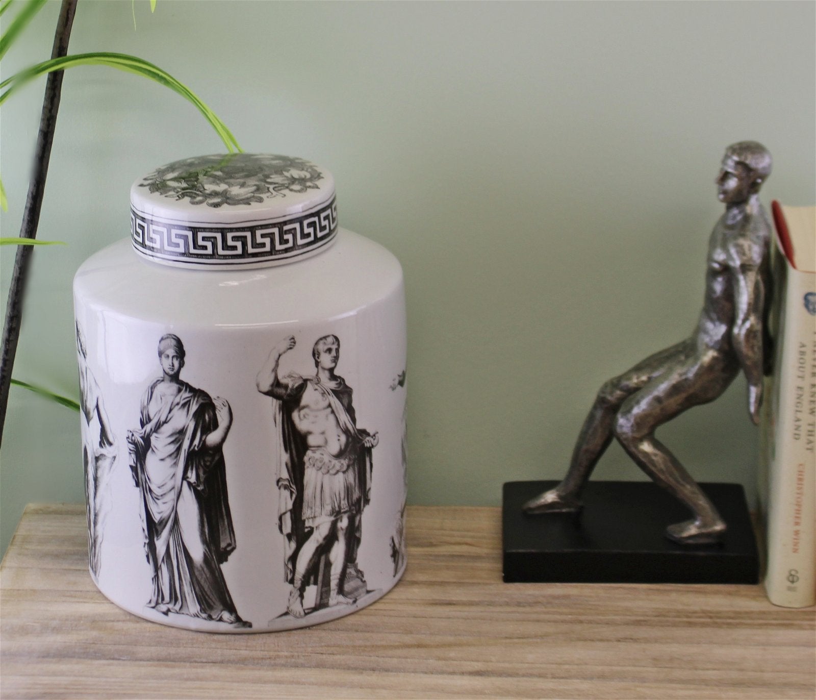 Small Round Grecian Style Porcelain Jar, Grecian Pottery